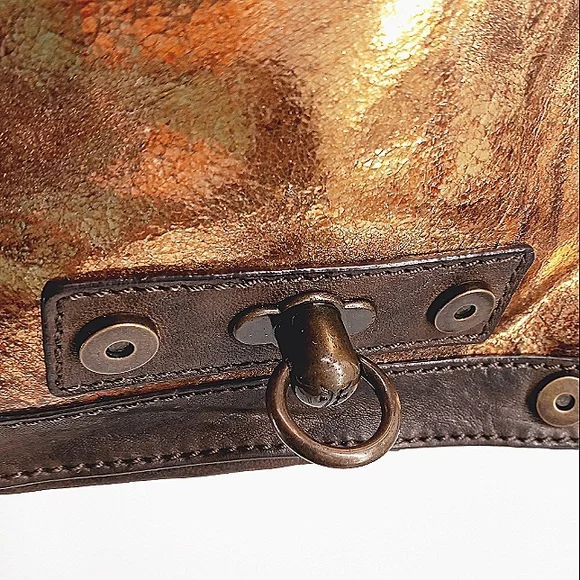 FRYE Cameron Metallic Gold, Copper & Brown Leather Small Satchel Crossbody Bag - Picture 6 of 15